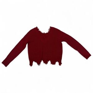 red cropped distressed sweater